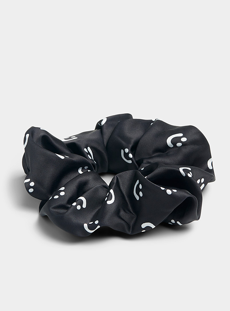 Simons Black and White Smiley face satiny scrunchie for women