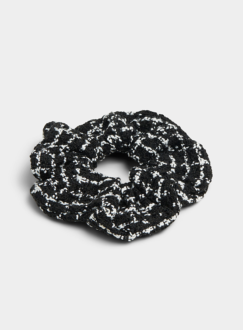 Simons Black Contrast-check tweed scrunchie for women