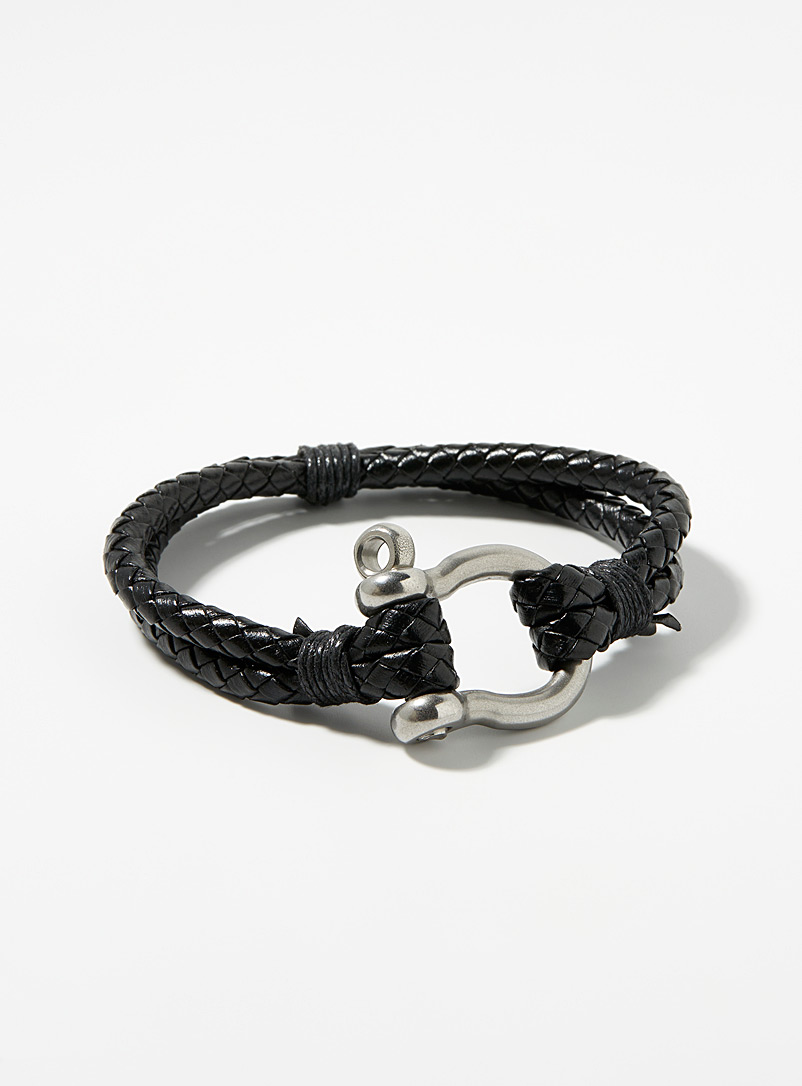 Le 31 Black Equestrian-clasp double bracelet for men