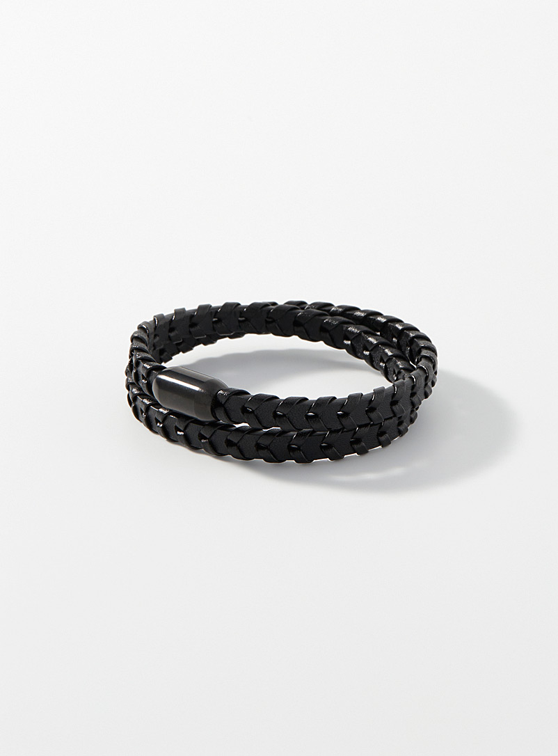 Le 31 Black All-black braided double-wrap bracelet for men