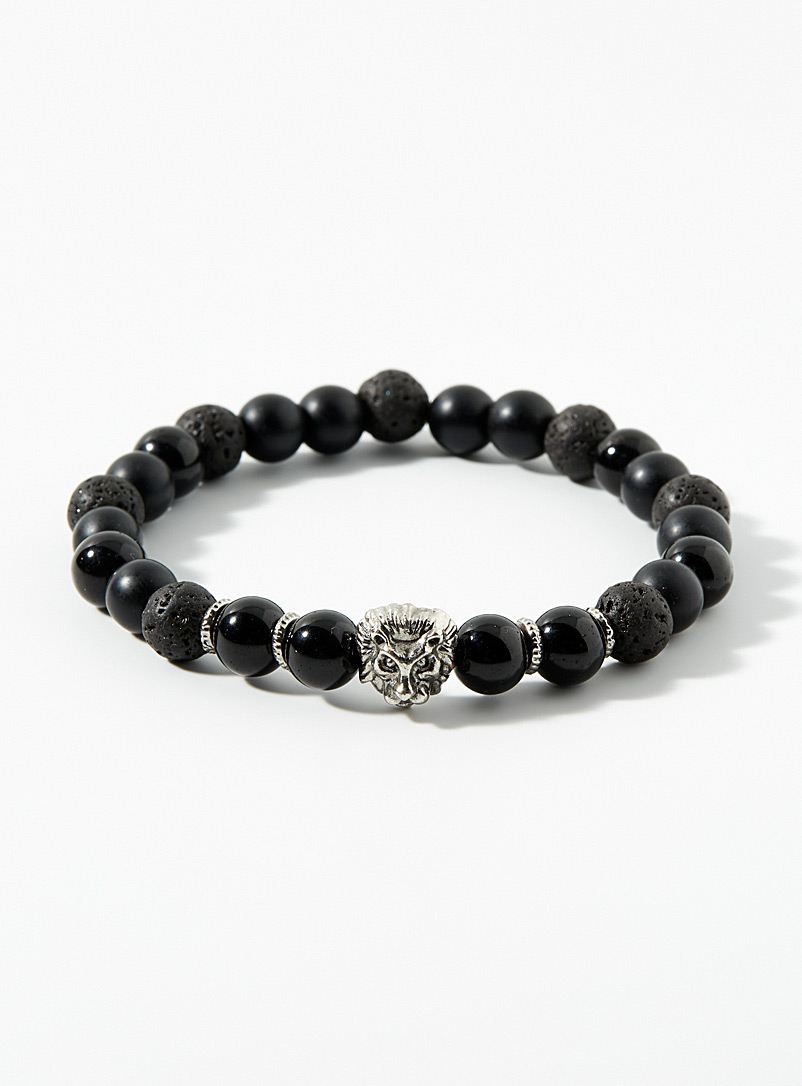 Le 31 Black Lion black bead bracelet for men