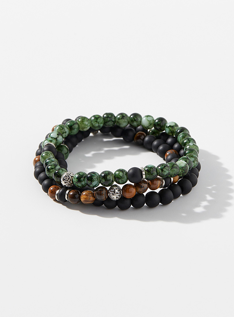 Le 31 Assorted green  Natural stone bracelet trio for men