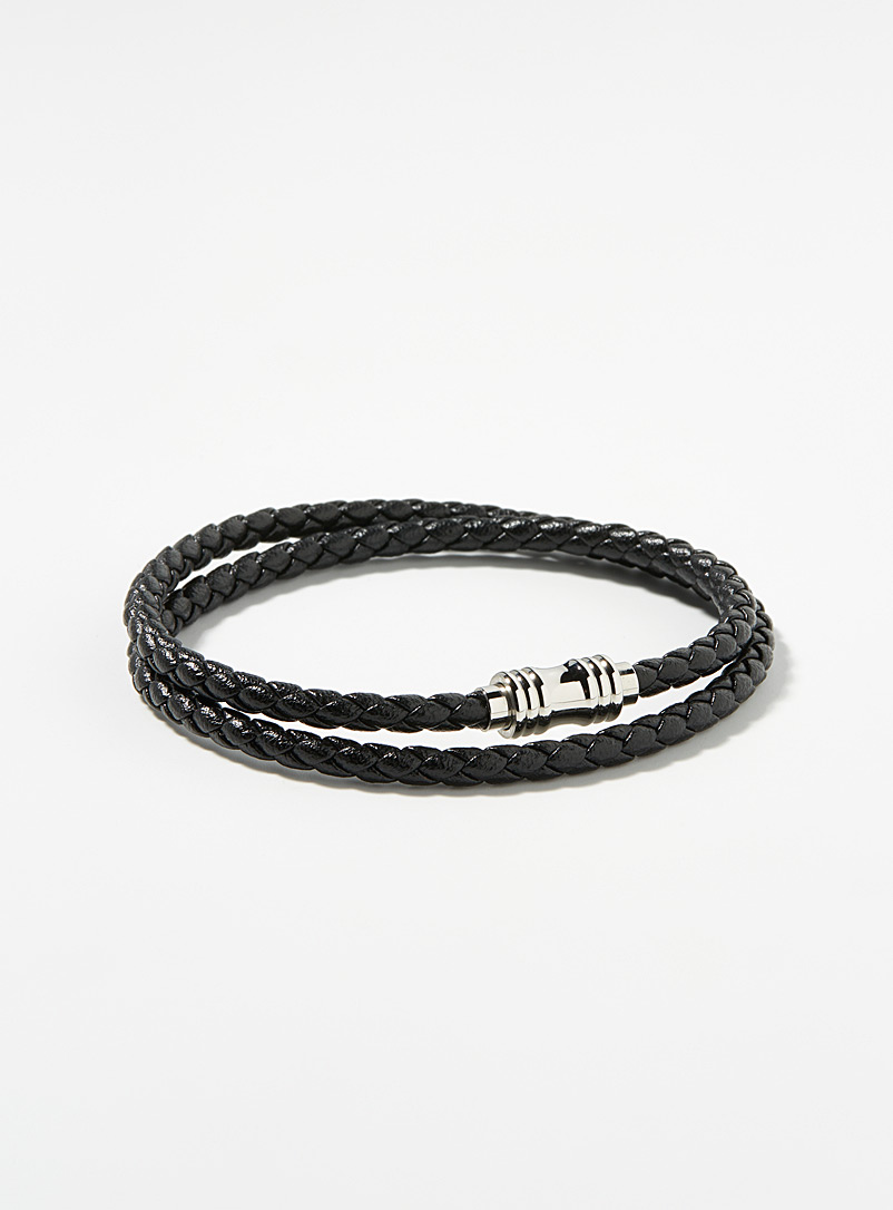 Le 31 Black Braided leather double-wrap bracelet for men