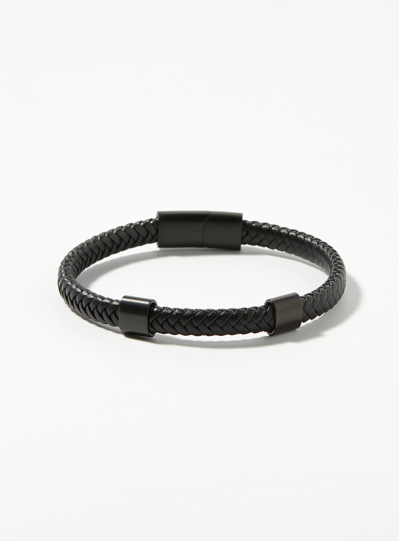 Le 31 Black Black braided leather bracelet for men