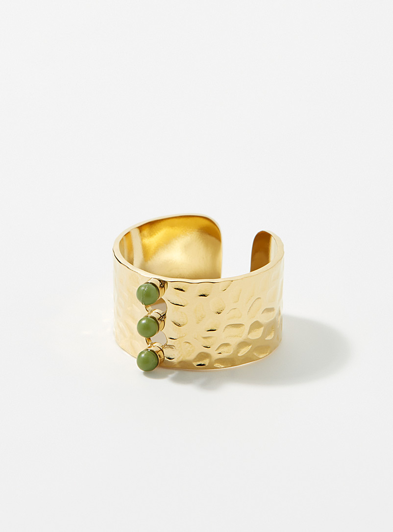 Simons Green Olive bead hammered ring for women
