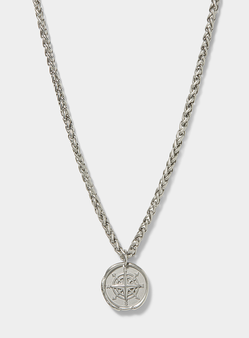 Le 31 Silver Compass pendant necklace for men