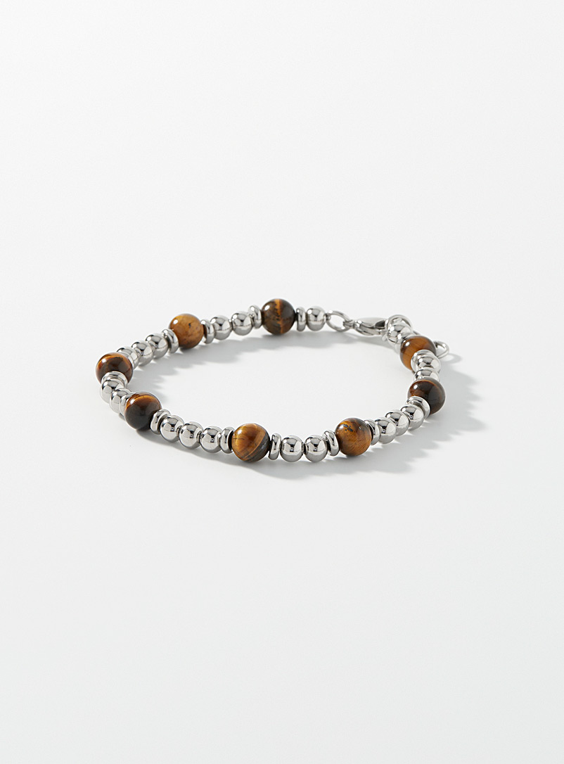 Le 31 Silver Tiger-eye and silvery bead bracelet for men