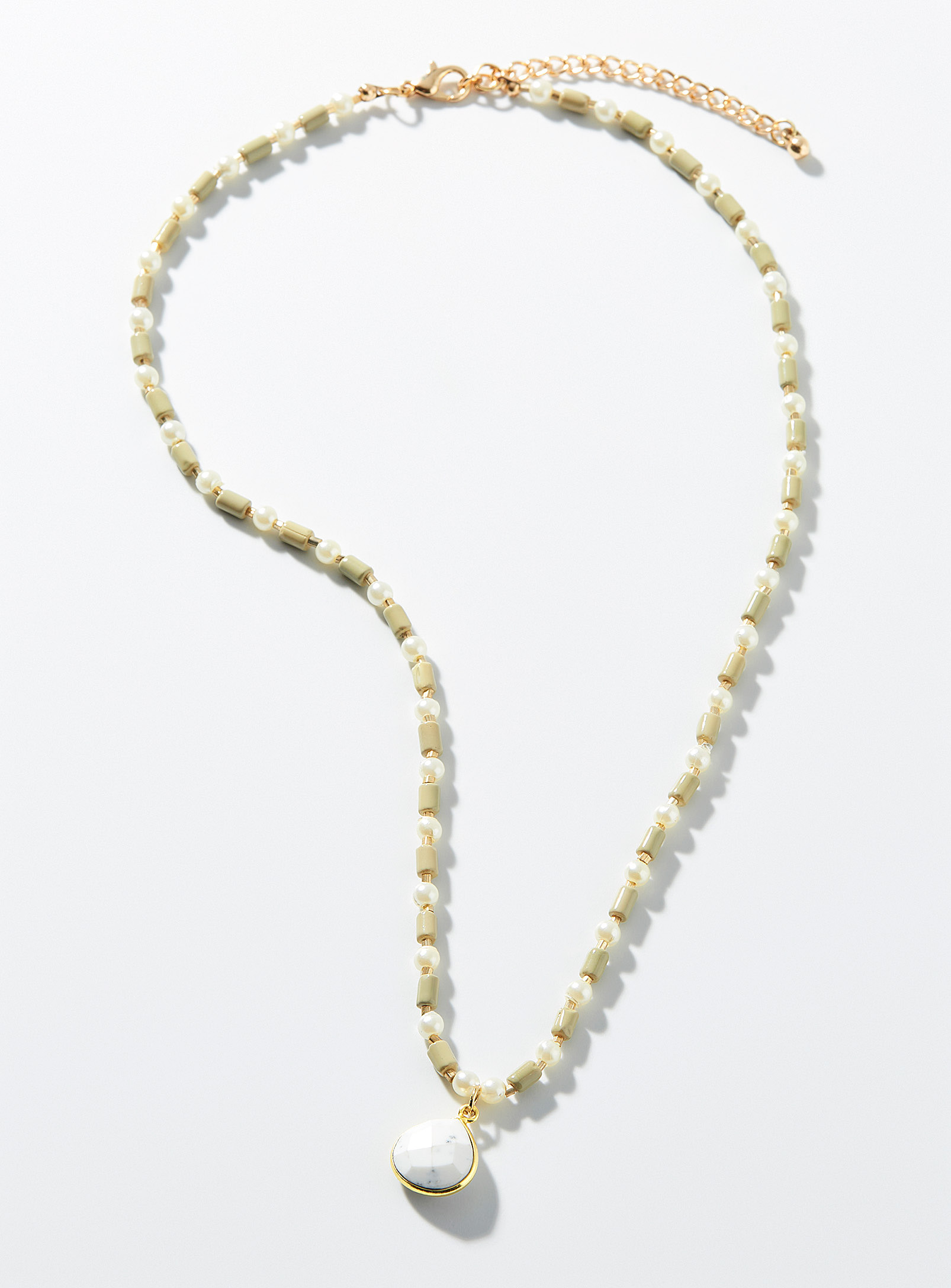 Simons - Women's Pearly bead and natural stone necklace