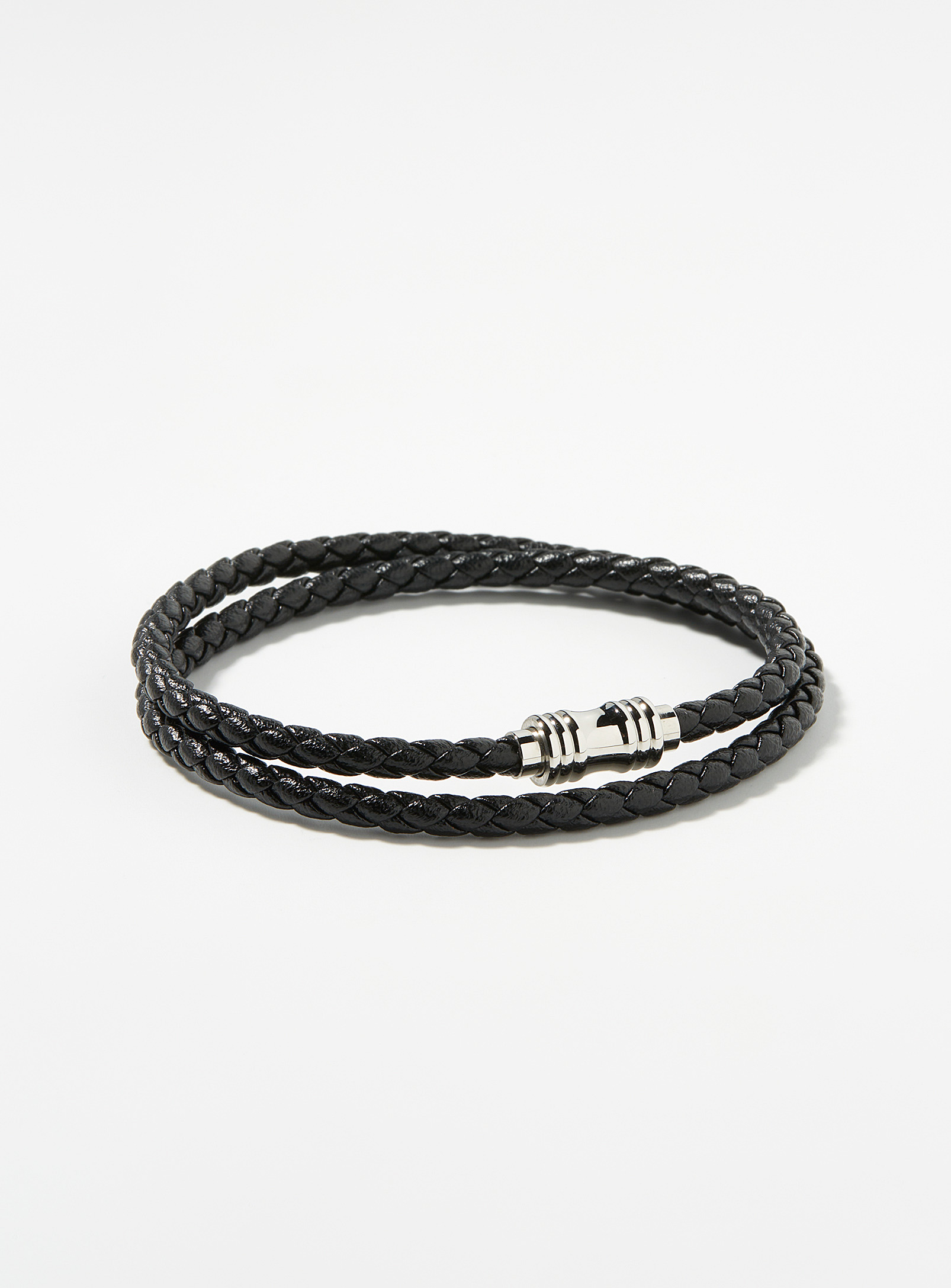 Le 31 Braided Leather Double-wrap Bracelet In Black