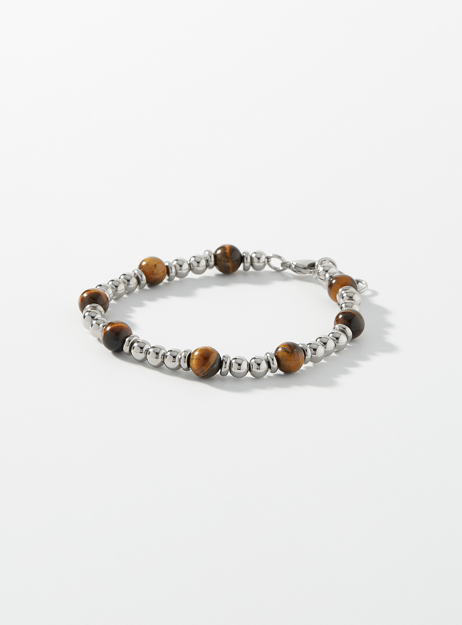 Le 31 Tiger-eye And Silvery Bead Bracelet In Neutral