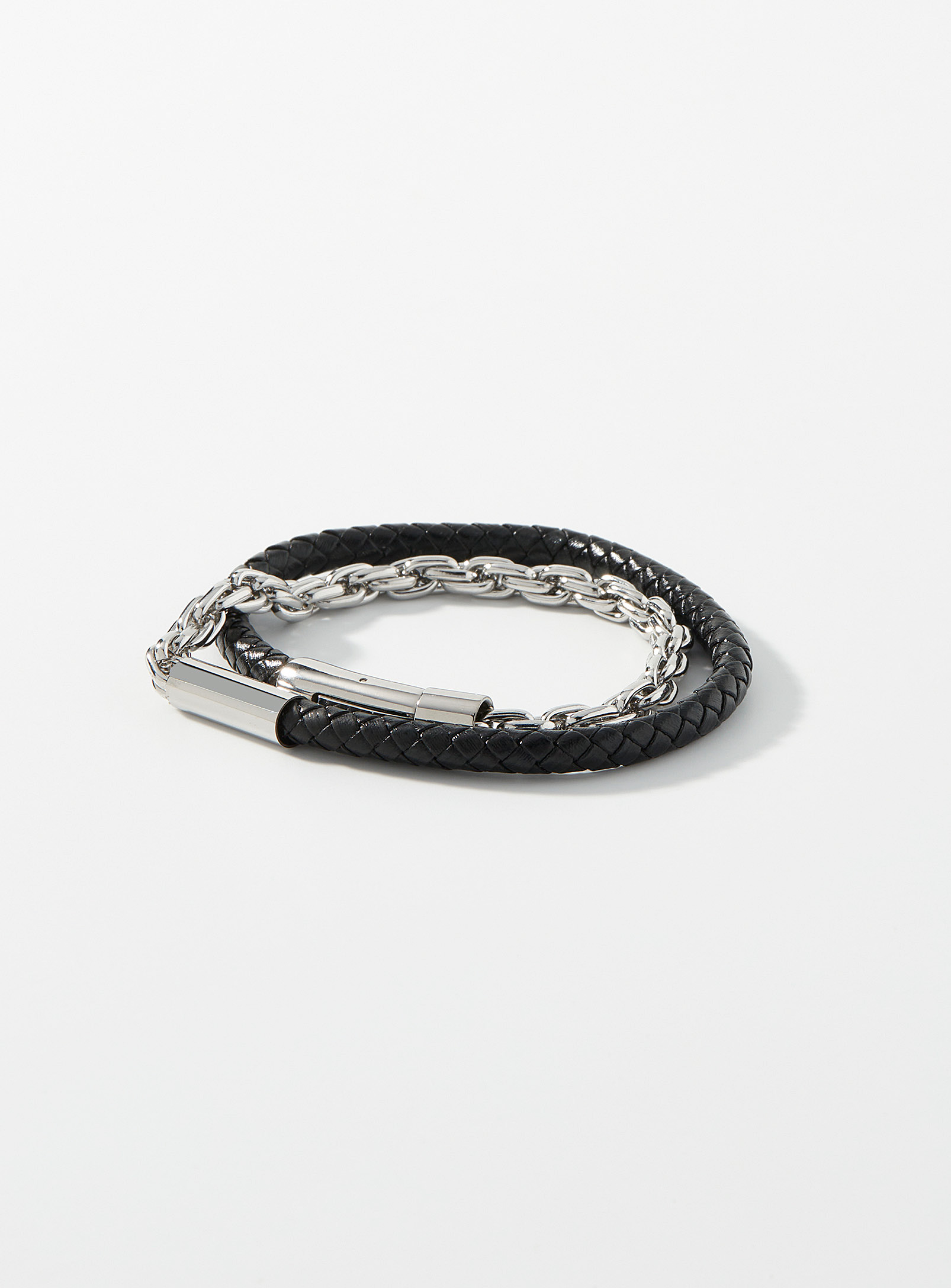 Le 31 Leather And Chain Double-row Bracelet In Black