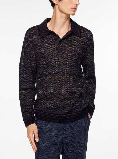 Missoni: Le polo cachemire tricot zigzag  Bleu &agrave; motifs pour homme