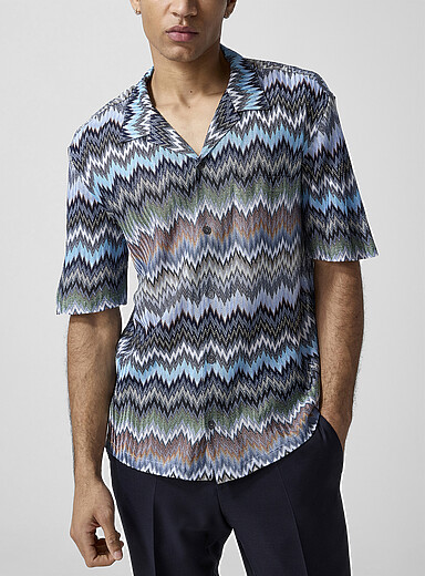 Missoni: La chemise cabana tricot zigzag Bleu &agrave; motifs pour homme
