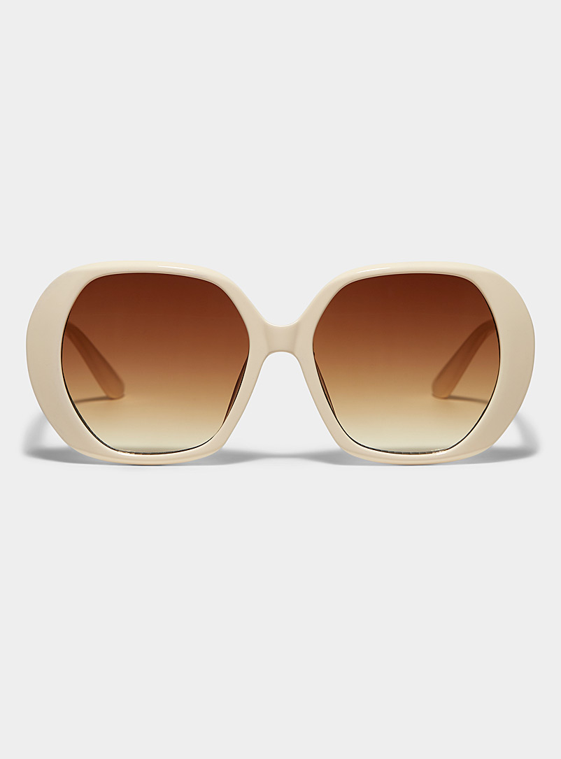 Simons Cream Beige Square bug-eye sunglasses for women