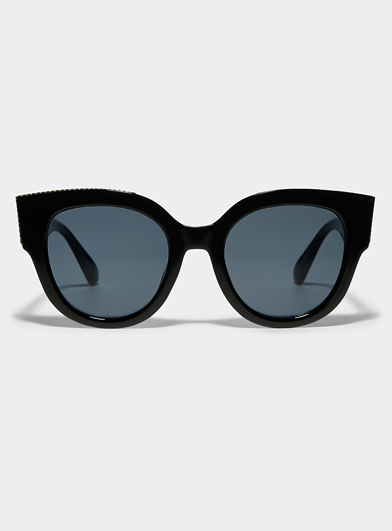 Simons: Les lunettes de soleil oeil de chat arrondies accent doré Noir pour femme