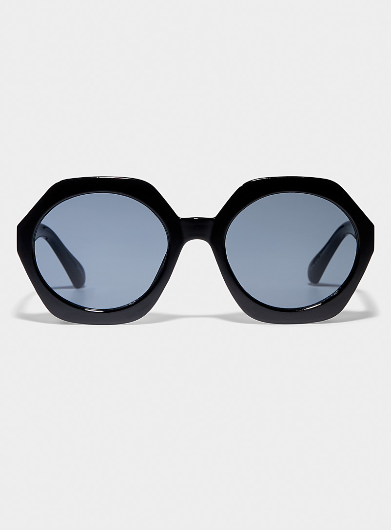 Simons: Les lunettes de soleil octogonales deux tons Noir pour femme