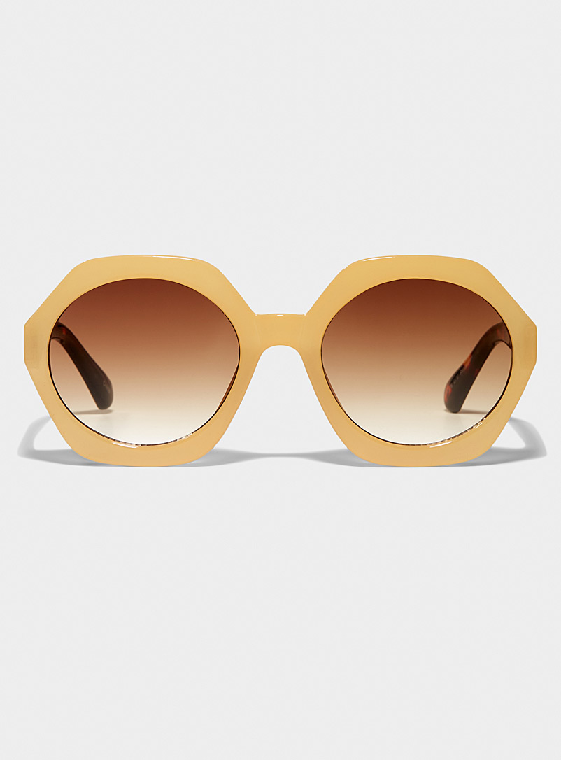 Simons Dark Brown Two-tone octagonal sunglasses for women