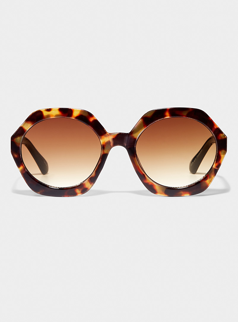Simons Light Brown Two-tone octagonal sunglasses for women
