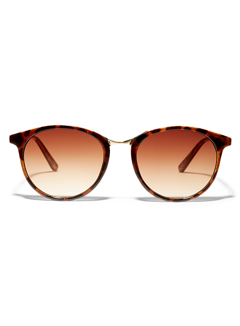 Simons Light Brown Golden accent round sunglasses for women