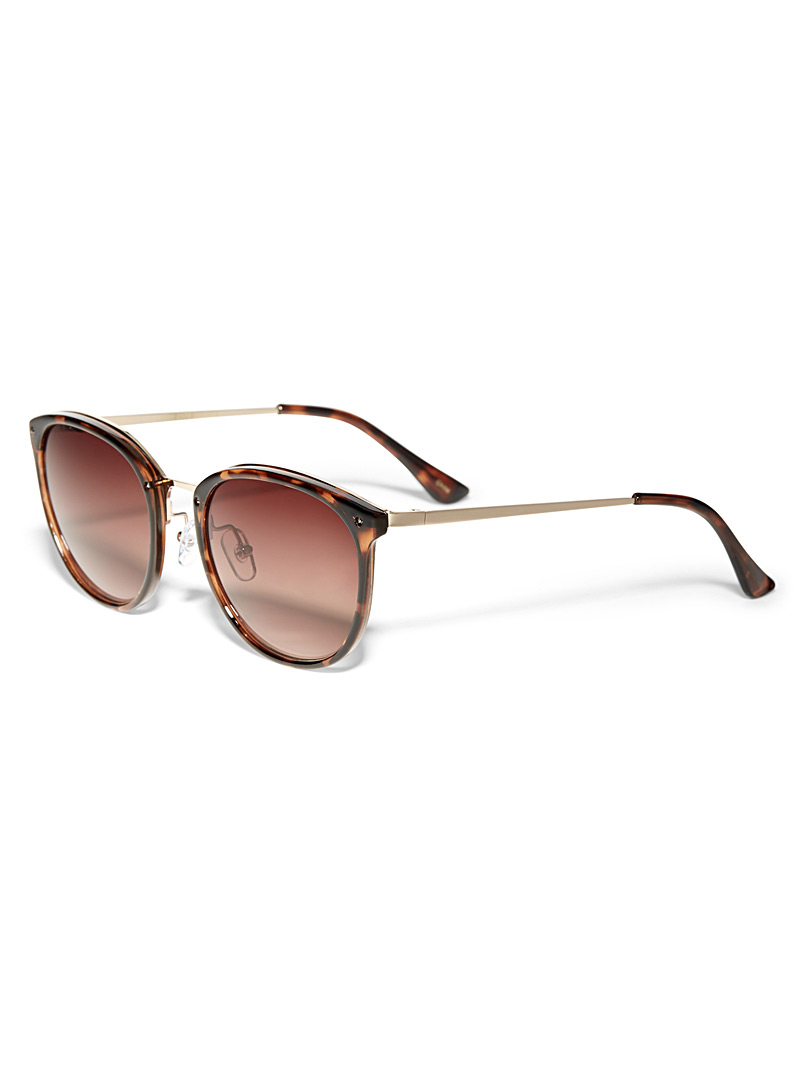 Simons Light Brown Metal accent round sunglasses for women