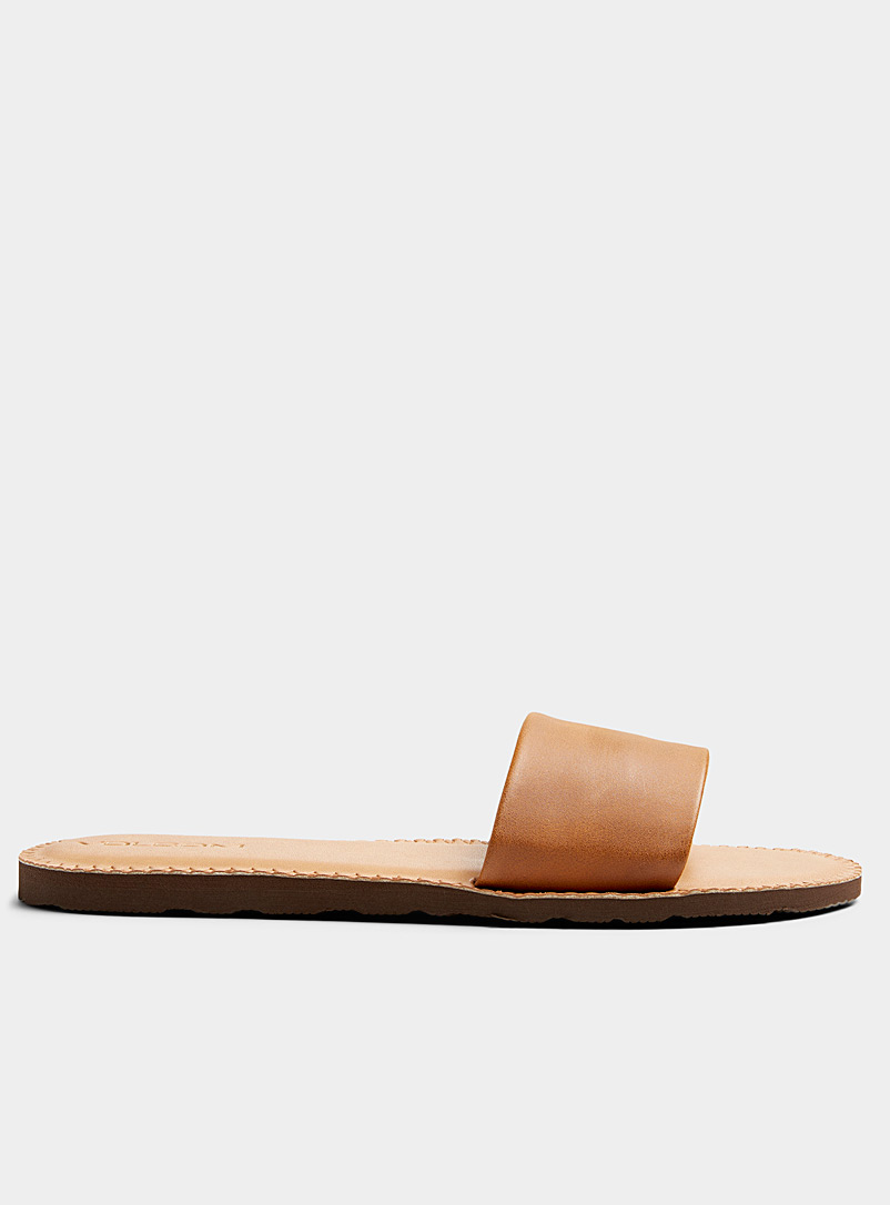 Volcom: La sandale slide Simple Tan beige fauve pour femme