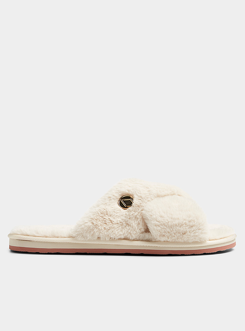 Volcom Ivory White Lived in Lounge faux-fur crossed slippers Women for women