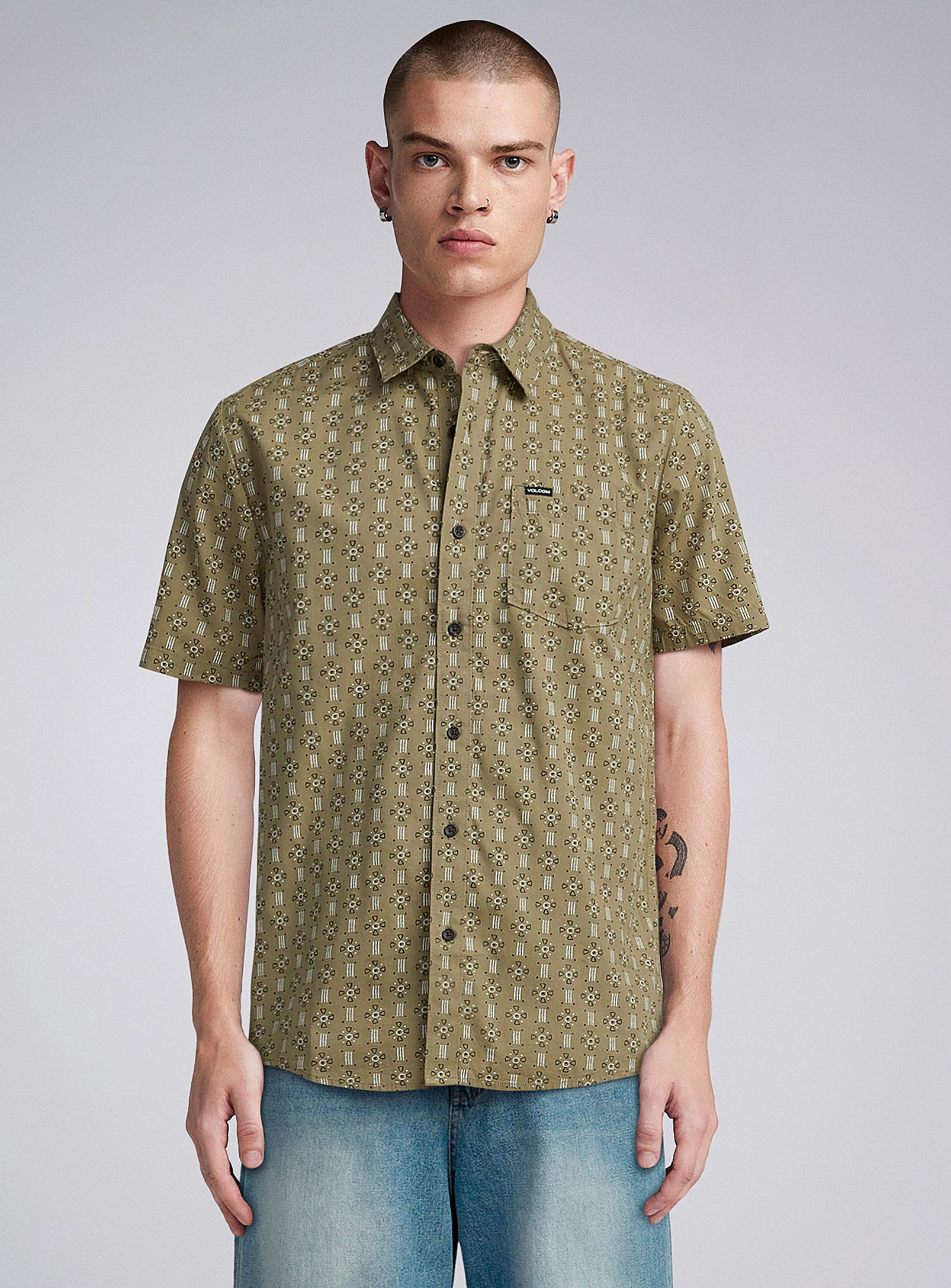 Volcom - Men's Khaki geo pattern shirt