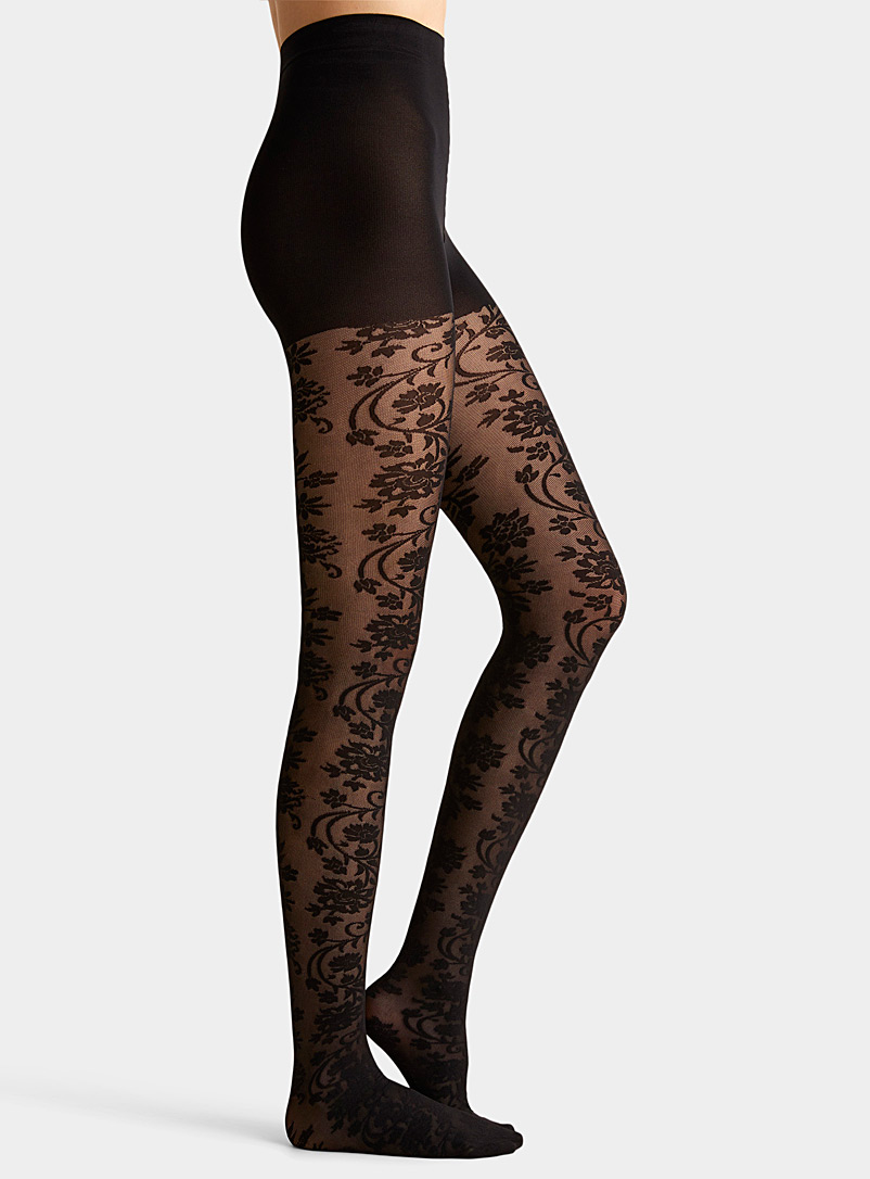 Emilio Cavallini Black Floral tapestry sheer pantyhose for women