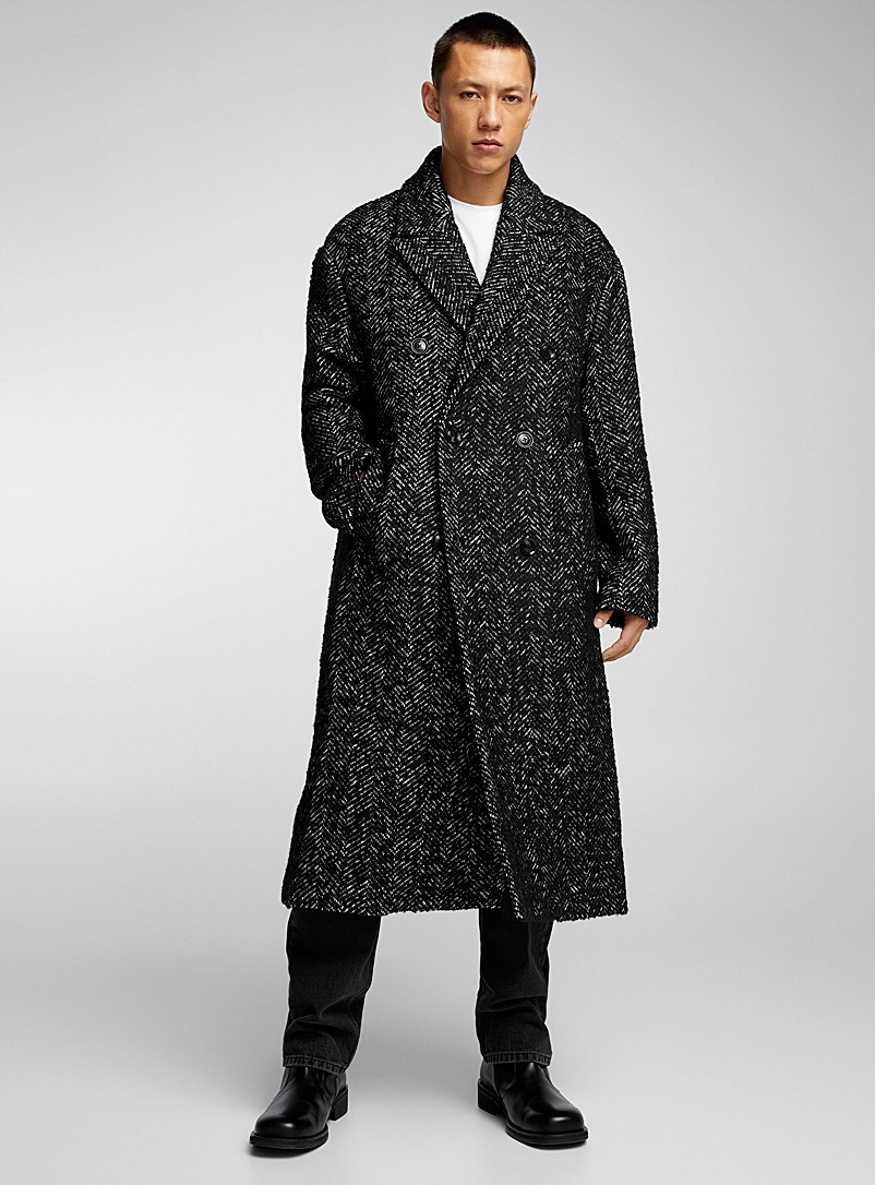 J.Lindeberg Black Willy herringbone coat for men