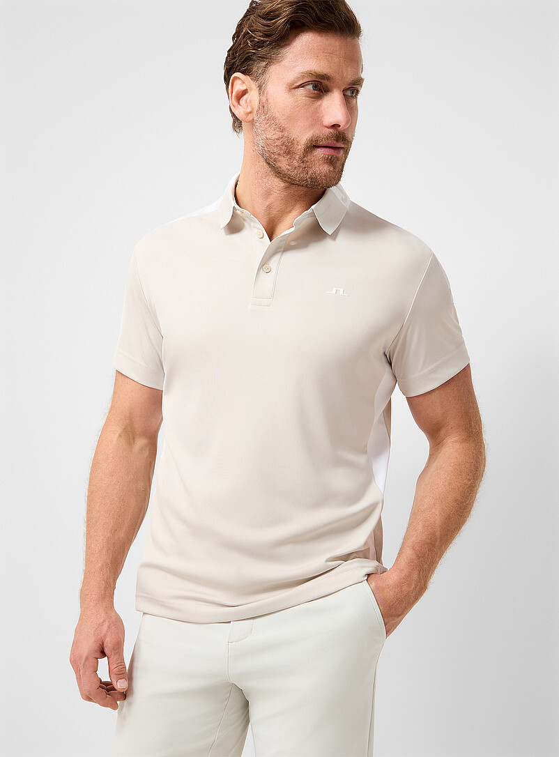 Micro-Perforated-Back White And Beige Golf Polo