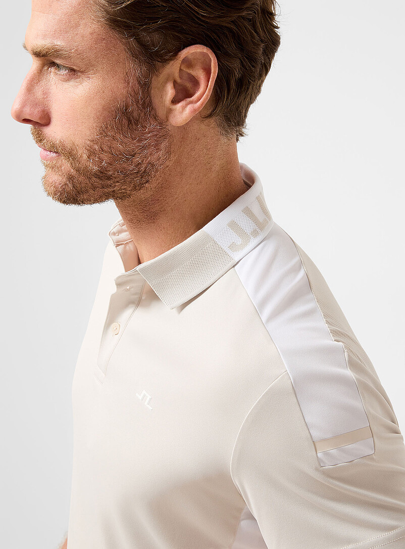 Micro-perforated-back white and beige golf polo product image 2