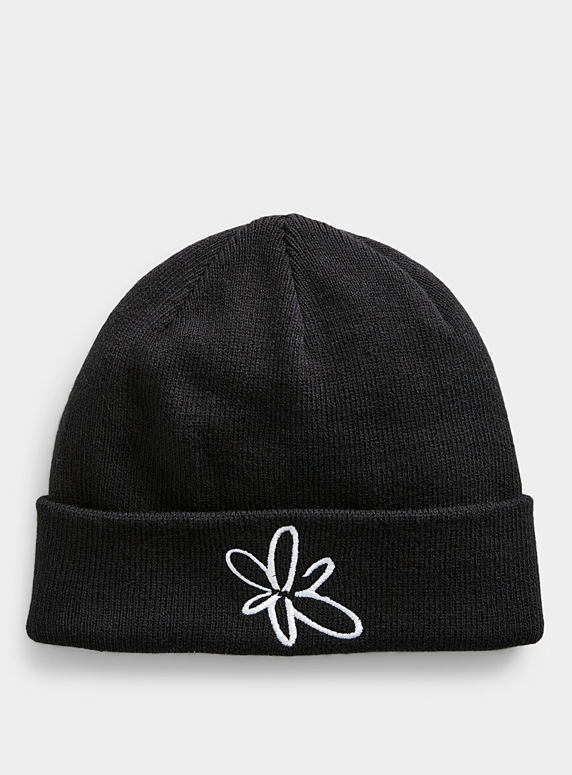 Obey Black Embroidered flower tuque for women