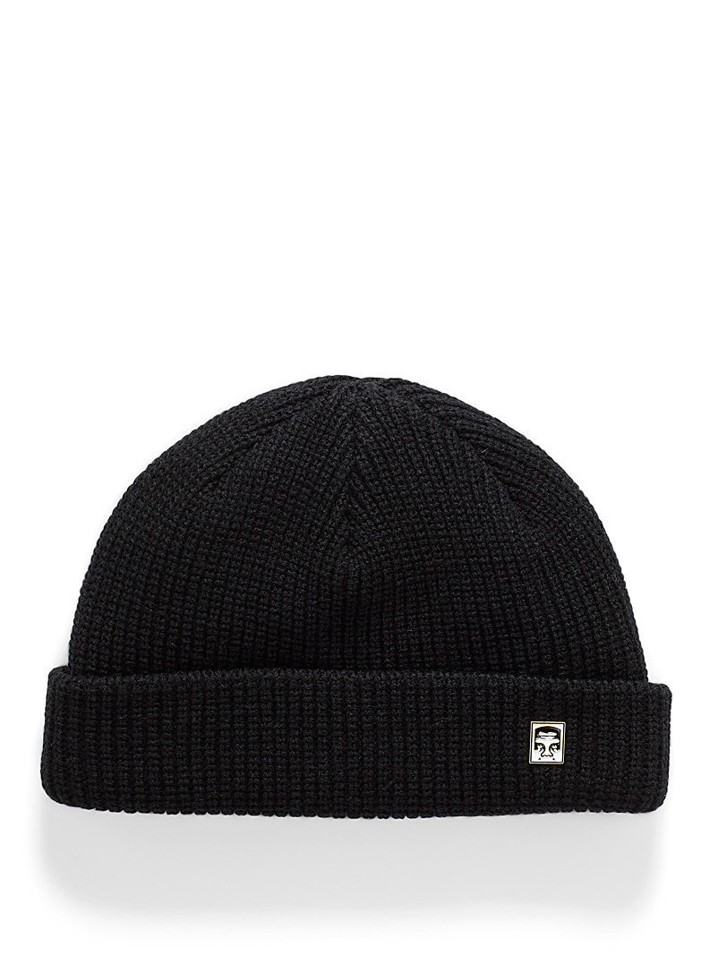 Obey Black Clip-pin short cuff tuque for men