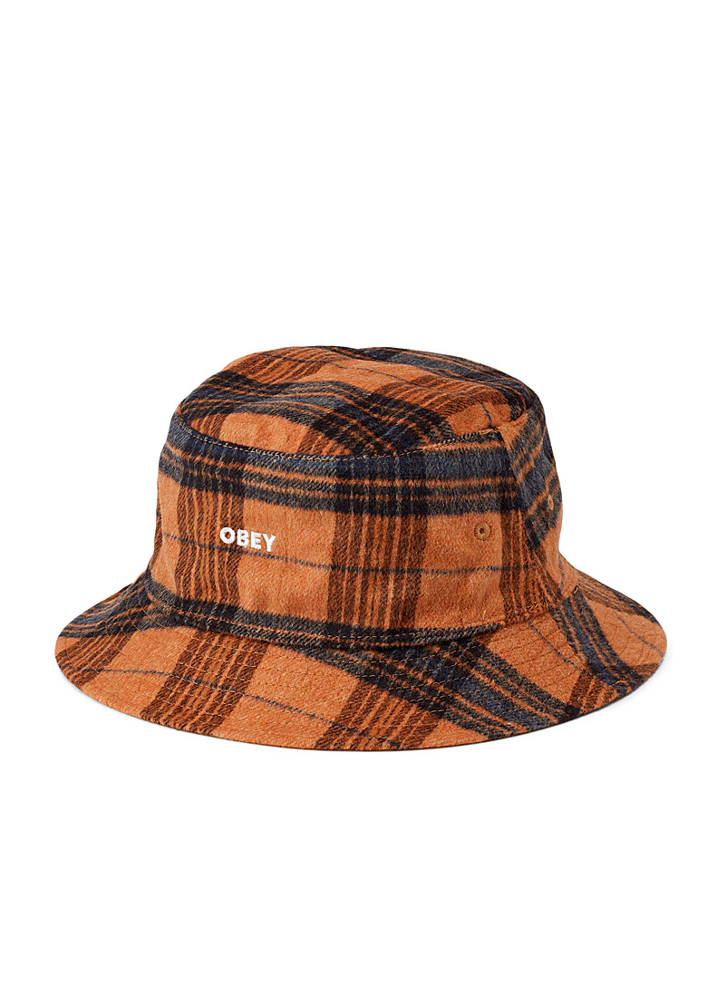 Reversible nylon and plaid bucket hat 