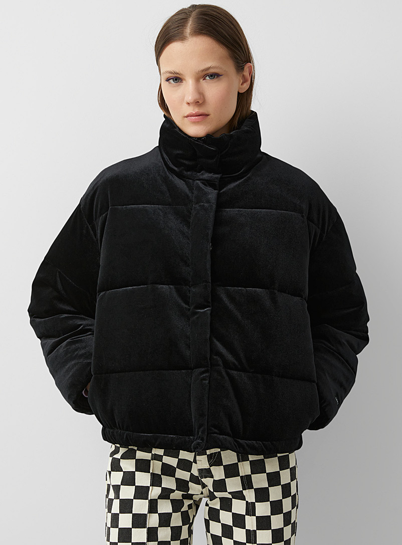 Obey Black Soft velvet puffer jacket for women
