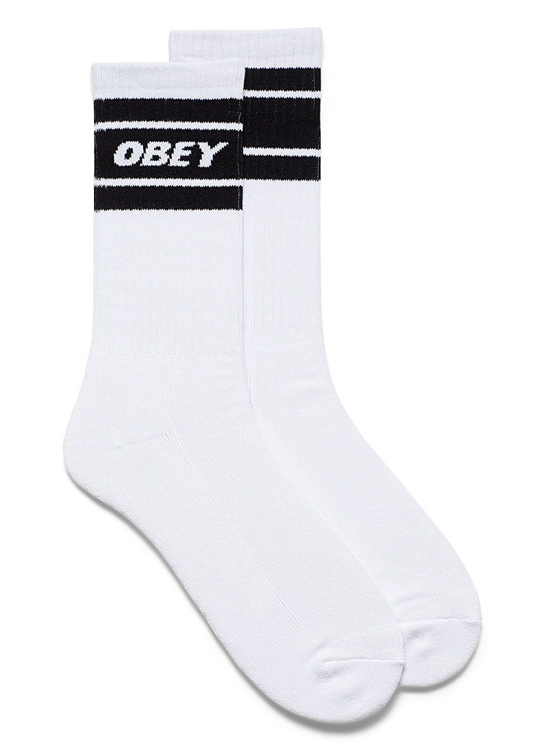 Obey Black and White Retro logo-block ribbed socks for men