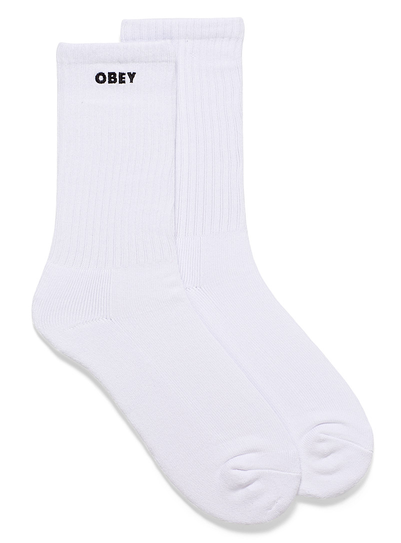 Obey White Bold ribbed socks for men