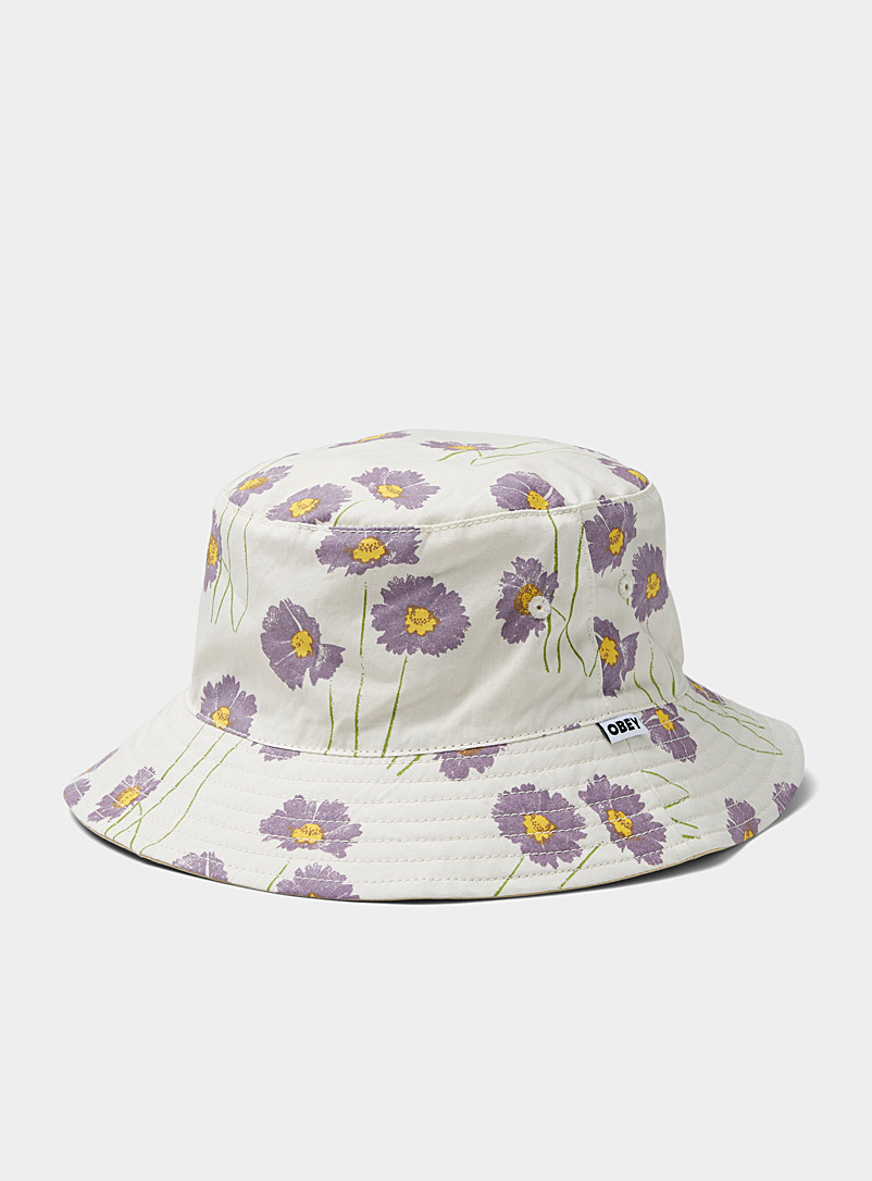 Obey Patterned White Daisy reversible bucket hat for men