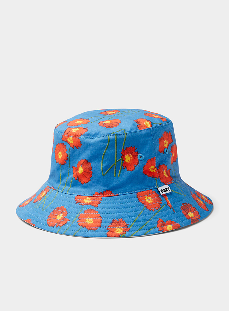 Obey Patterned Blue Daisy reversible bucket hat for men