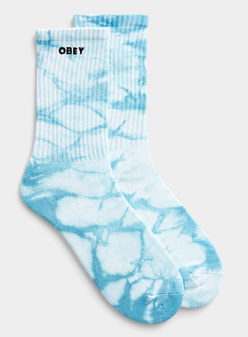 Obey Teal Bold tie-dye ribbed socks for men