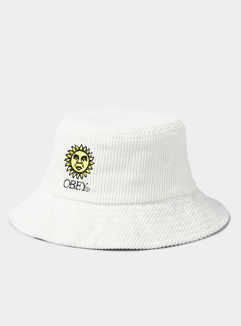 Obey Patterned White Sunrise corduroy bucket hat for men