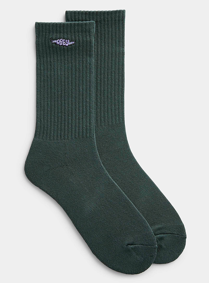 Obey Green Embroidered mauve logo sock for men