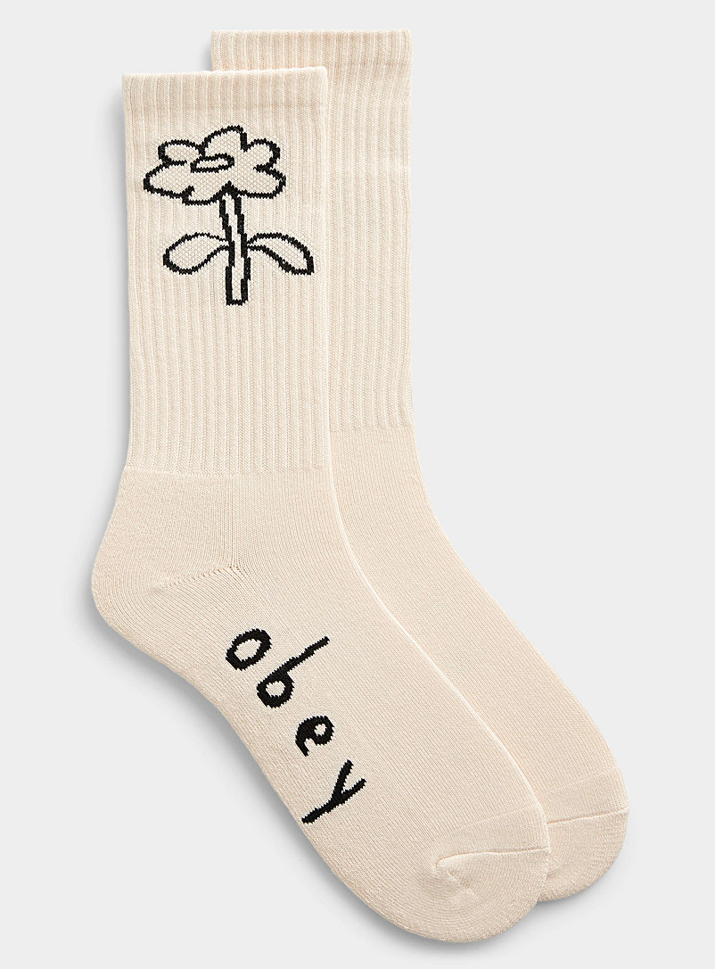Obey: La chaussette fleur tracée Ivoire blanc os pour homme