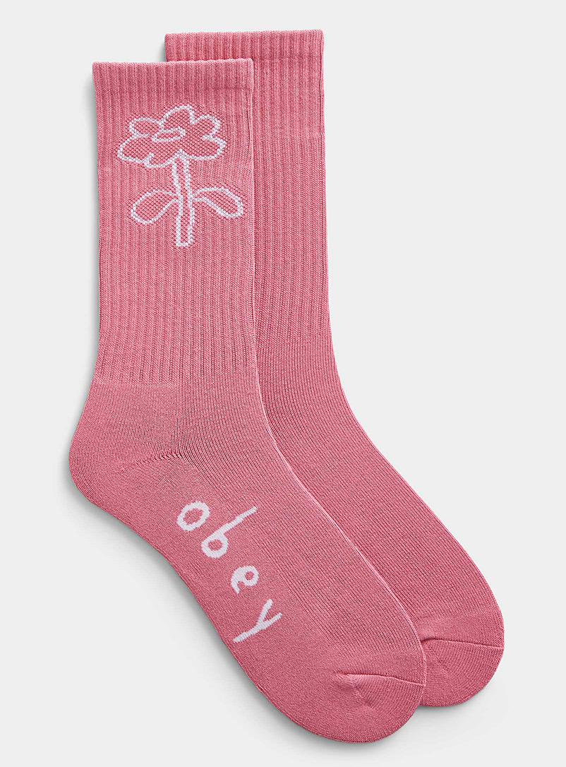 Obey: La chaussette côtelée fleur dessinée Rose pour homme