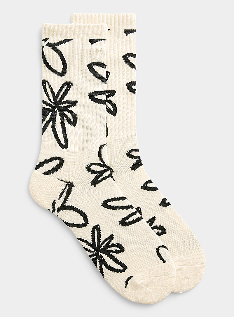 Obey Assorted beige Drawn flowers cream sock for men