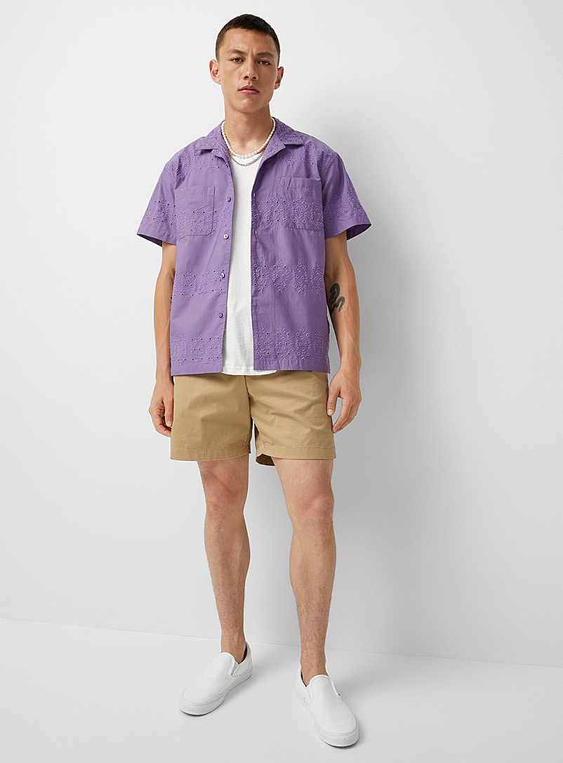 Obey Mauve Openwork embroidery camp shirt for men
