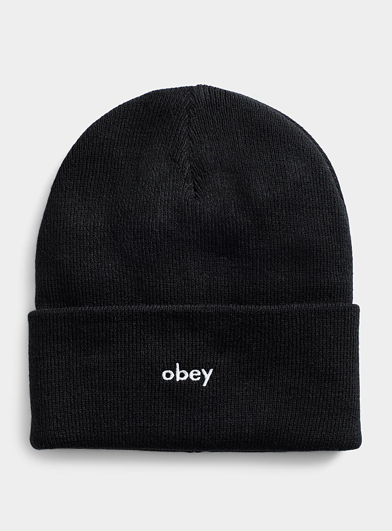 Obey: La tuque roulée logo brodé Noir pour homme