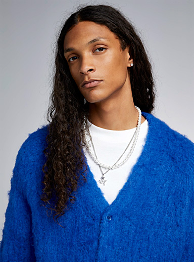 Obey Blue Patron fuzzy cardigan for men