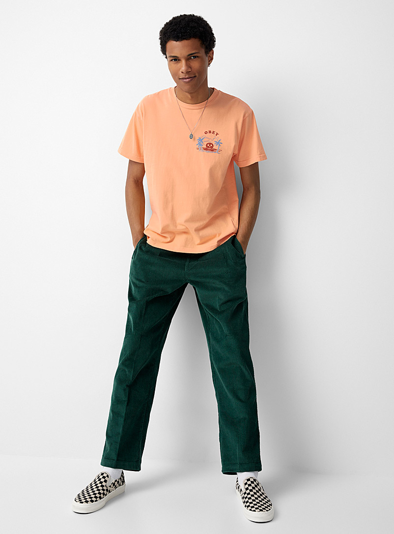 Obey: Le pantalon ample velours côtelé Coupe baggy Vert pour homme