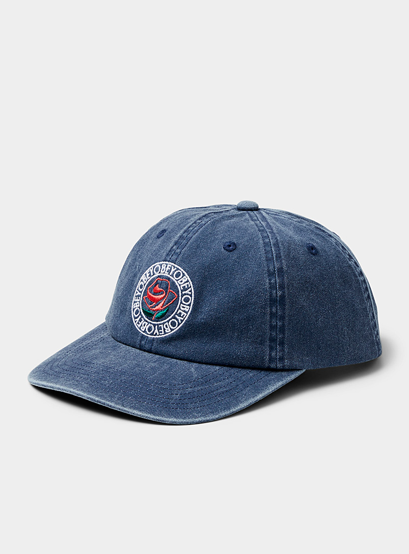 Obey Navy/Midnight Blue Embroidered rose washed denim cap for men